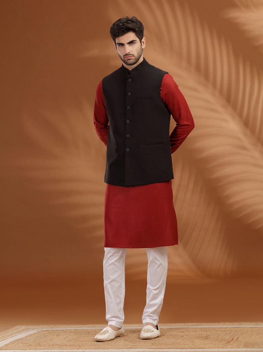 Black Solid Waistcoat | Greenfibre