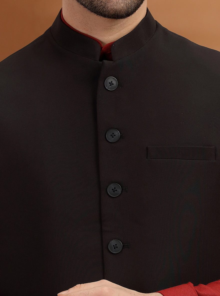 Black Solid Waistcoat | Greenfibre