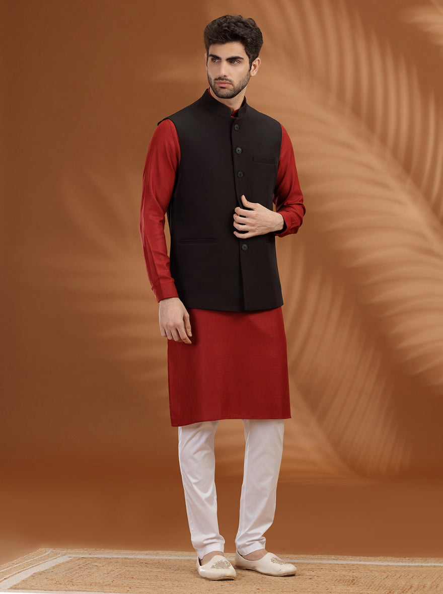 Black Solid Waistcoat | Greenfibre