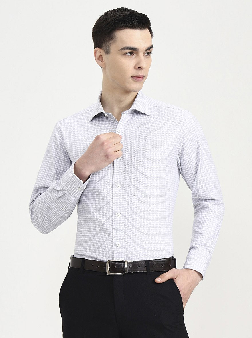 Grey Printed Slim Fit Formal Shirt | JadeBlue Super Luxe