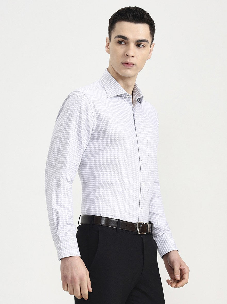 Grey Printed Slim Fit Formal Shirt | JadeBlue Super Luxe