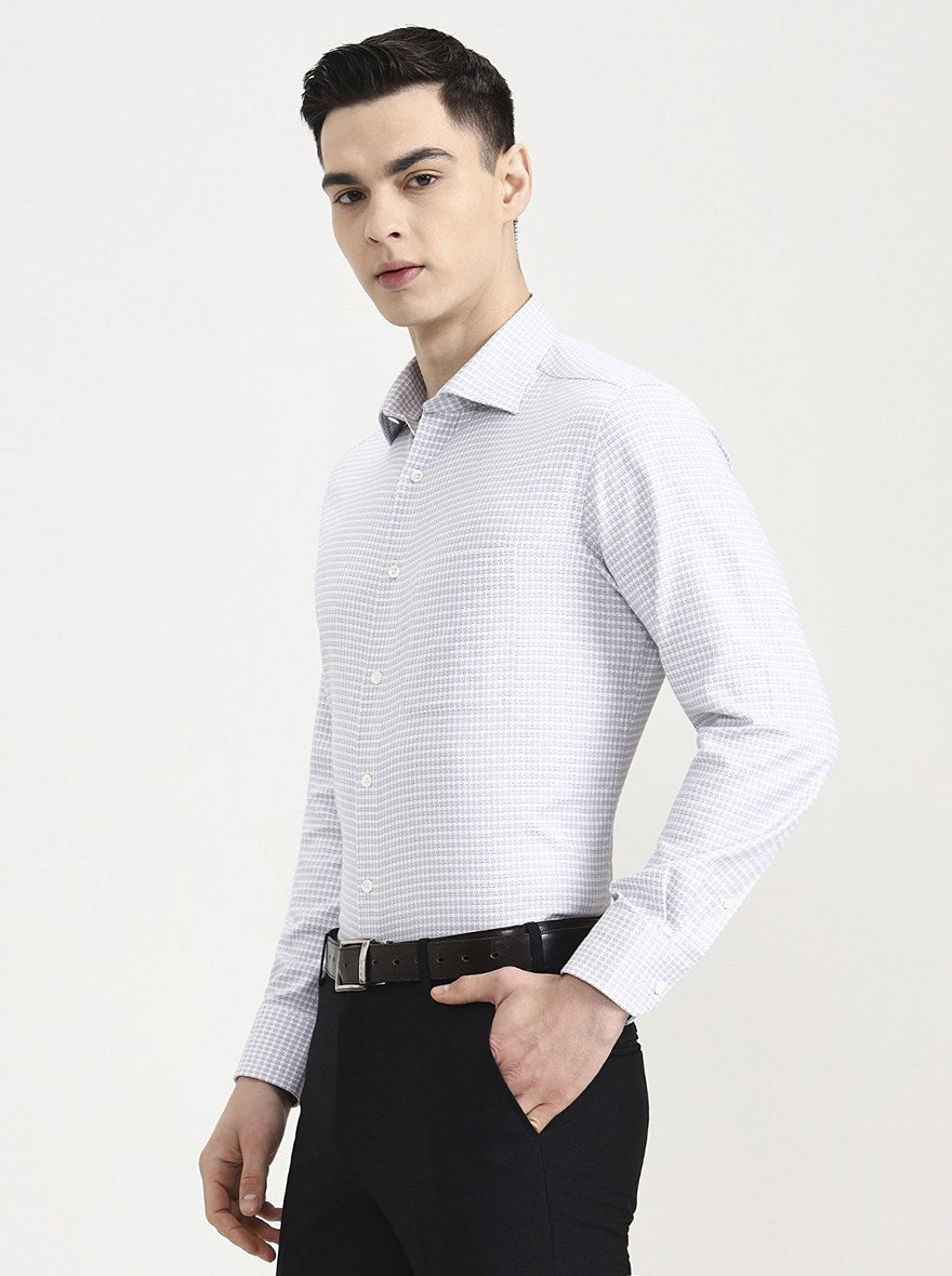 Grey Printed Slim Fit Formal Shirt | JadeBlue Super Luxe
