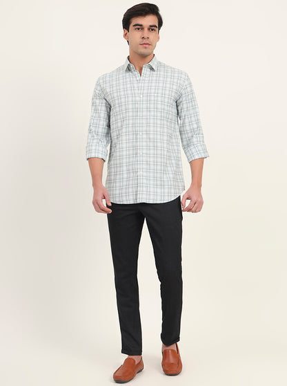 Green Checked Slim Fit Semi Casual Shirt | Greenfibre