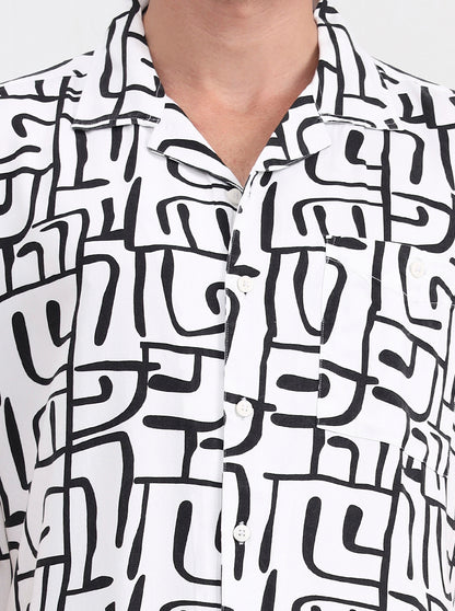 White & Black Printed Slim Fit Casual Shirt | JadeBlue