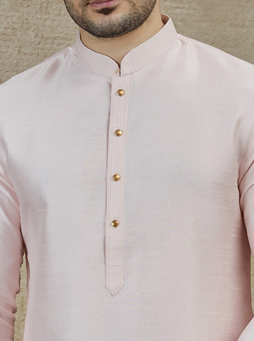 Pink Solid Kurta Pajama | Azania