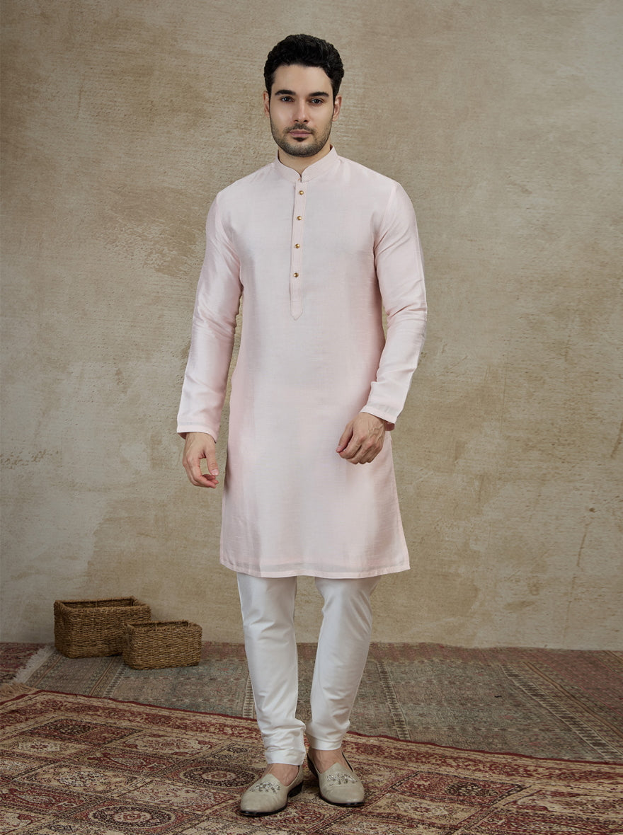 Pink Solid Kurta Pajama | Azania