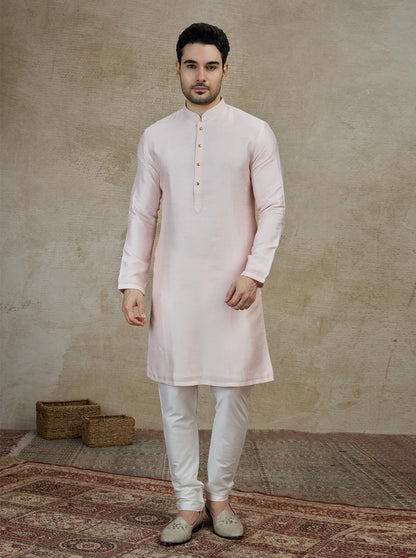 Pink Solid Kurta Pajama | Azania
