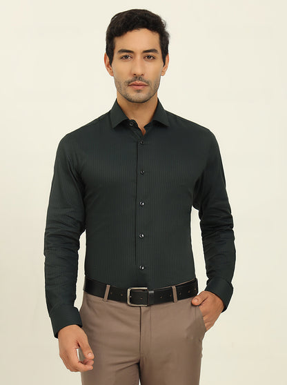 Green & Black Solid Slim Fit Party Wear Shirt | Wyre