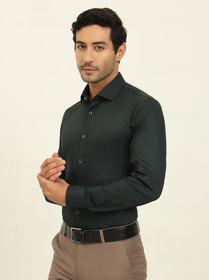 Green & Black Solid Slim Fit Party Wear Shirt | Wyre