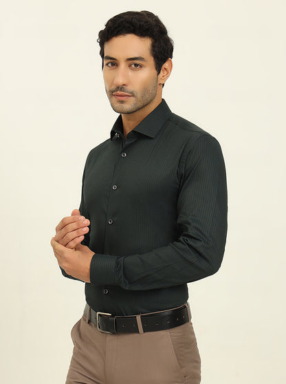 Green & Black Solid Slim Fit Party Wear Shirt | Wyre