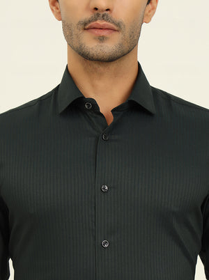 Green & Black Solid Slim Fit Party Wear Shirt | Wyre