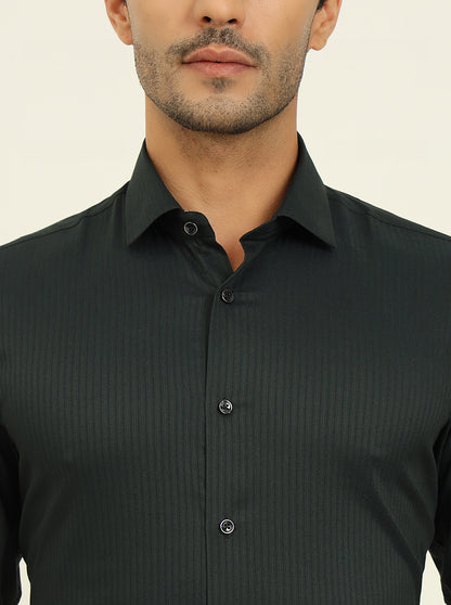 Green & Black Solid Slim Fit Party Wear Shirt | Wyre