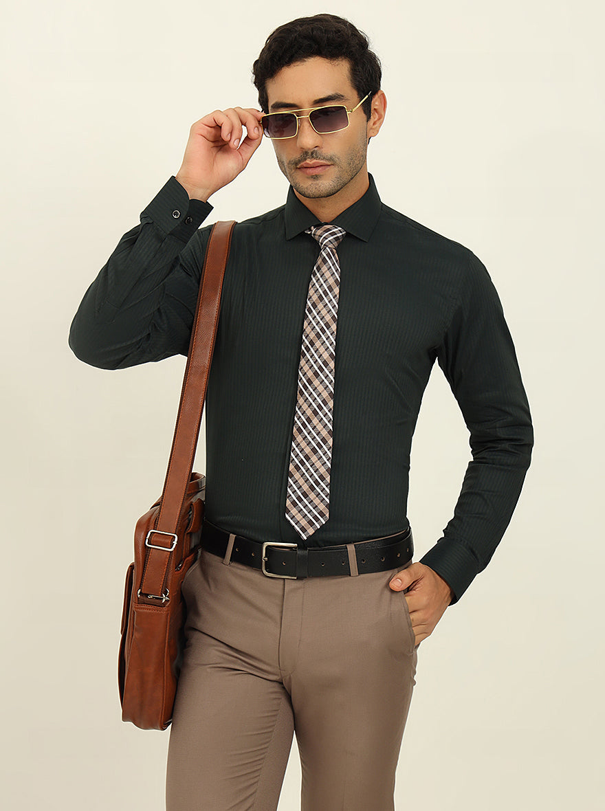 Green & Black Solid Slim Fit Party Wear Shirt | Wyre