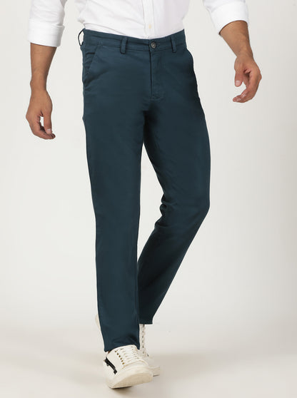 Blue Solid Neo Fit Casual Trouser | Greenfibre