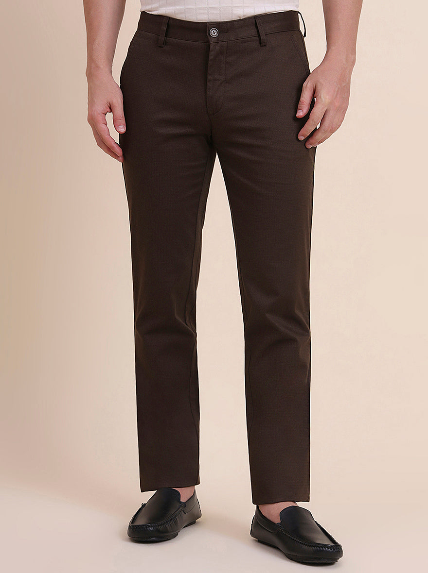 Brown Printed Uno Fit Casual Trouser | JadeBlue