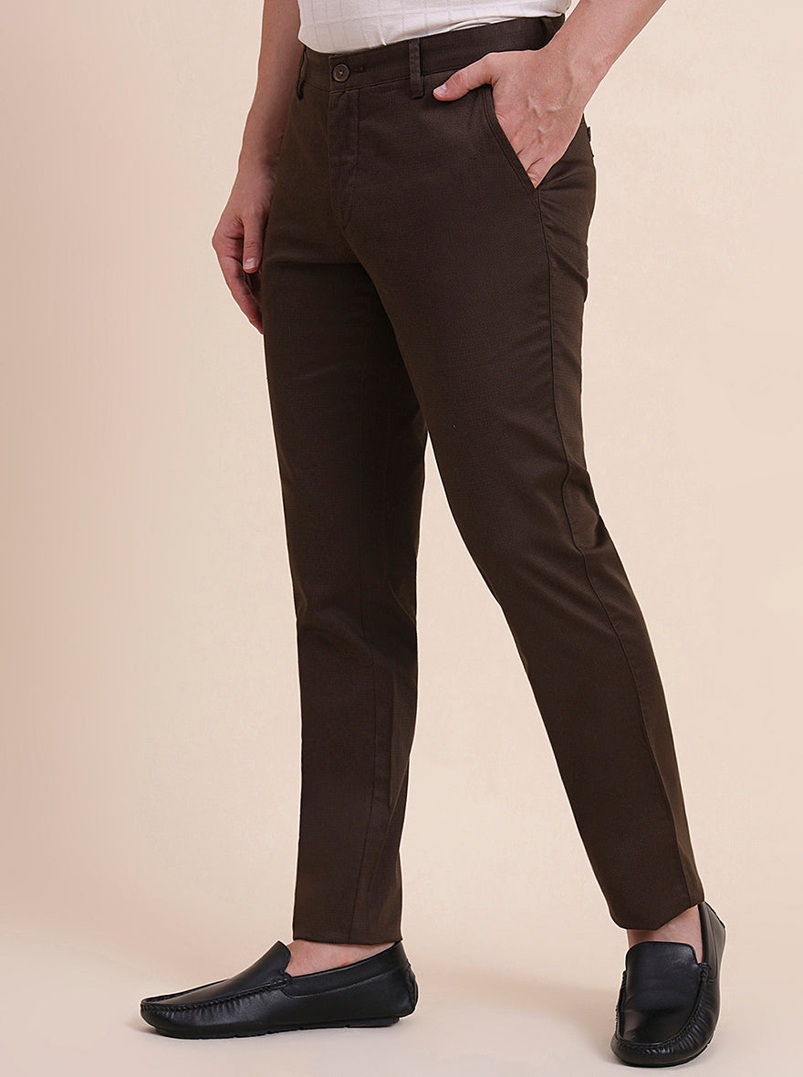 Brown Printed Uno Fit Casual Trouser | JadeBlue