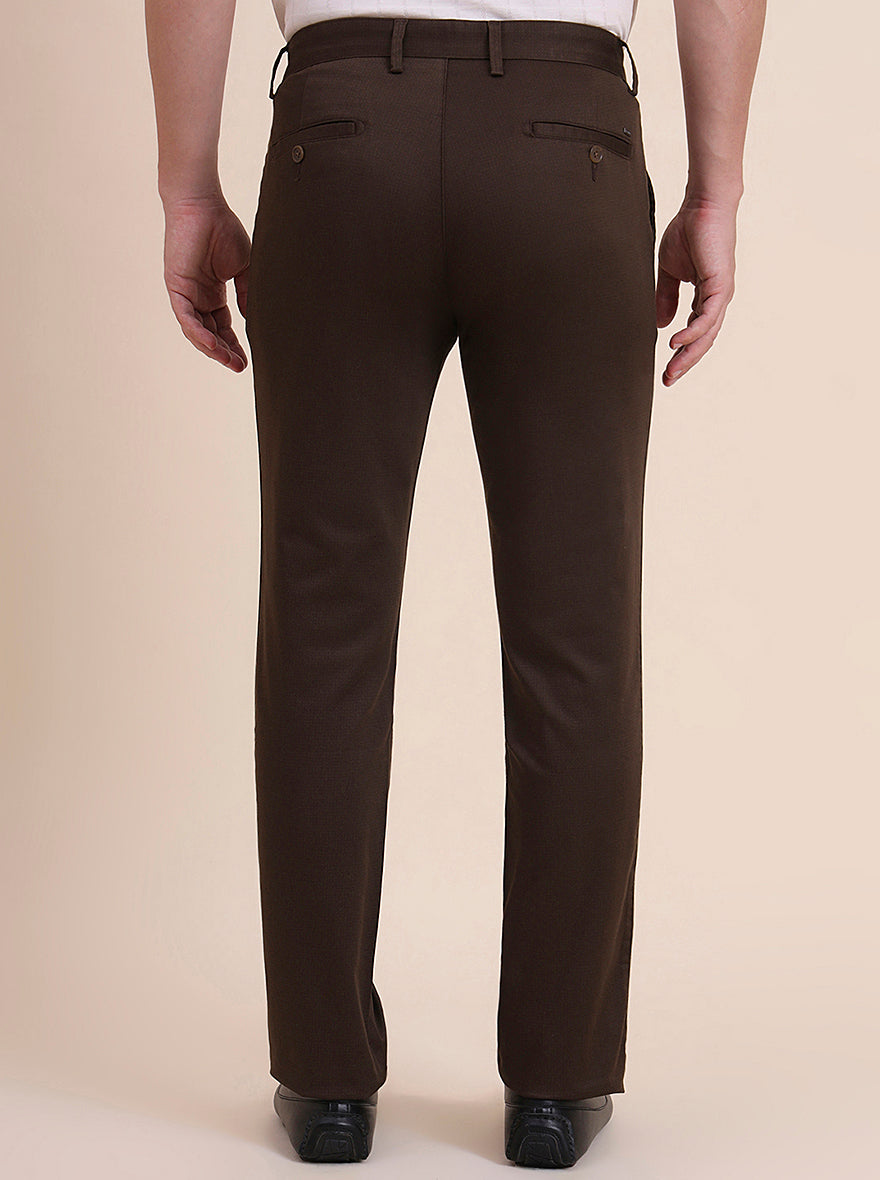 Brown Printed Uno Fit Casual Trouser | JadeBlue