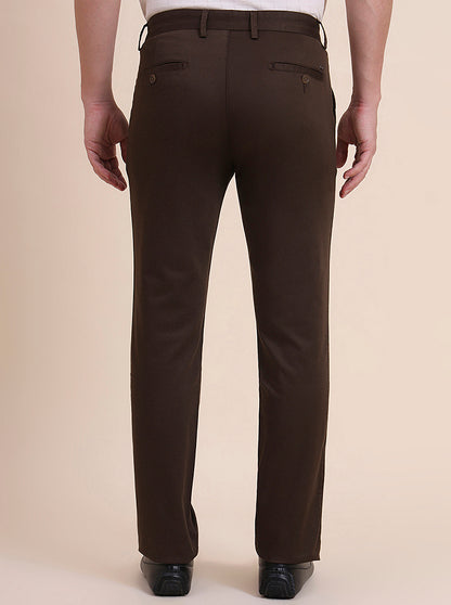 Brown Printed Uno Fit Casual Trouser | JadeBlue