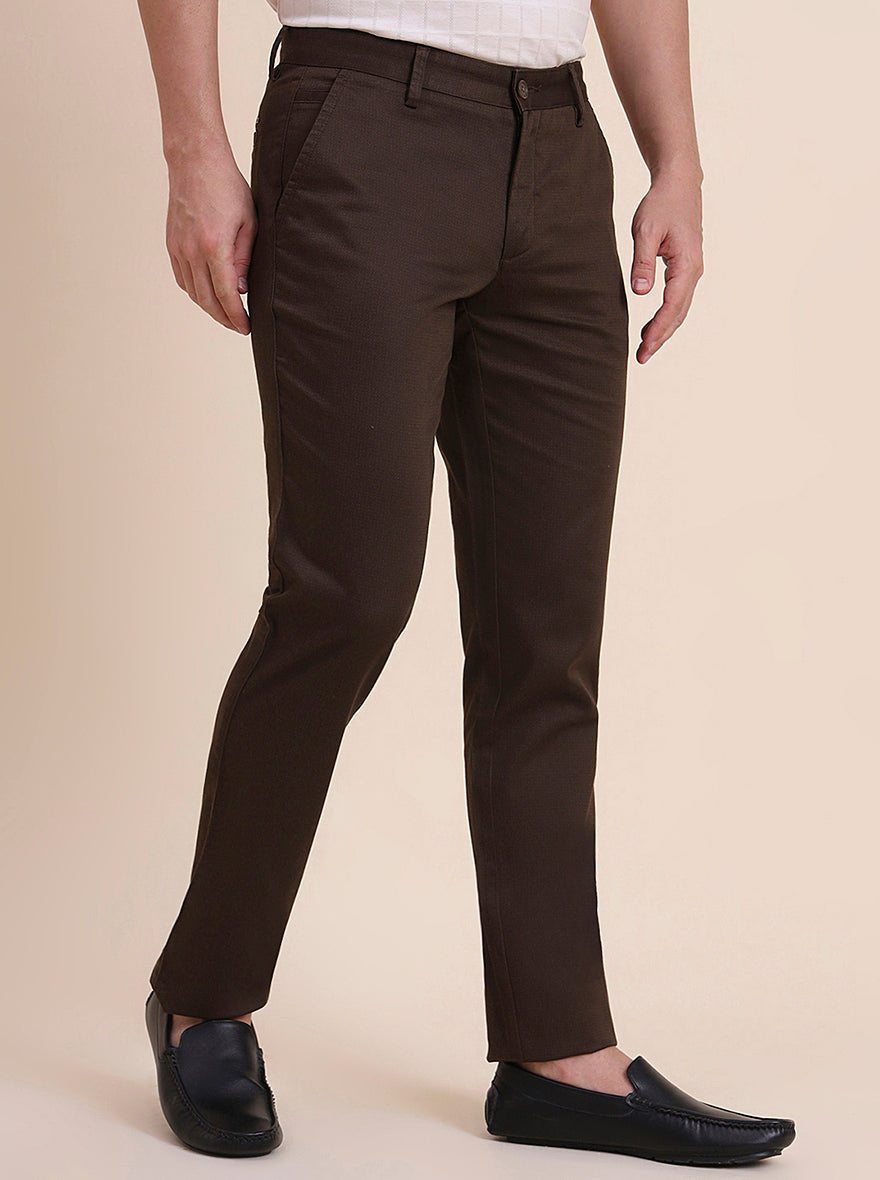 Brown Printed Uno Fit Casual Trouser | JadeBlue