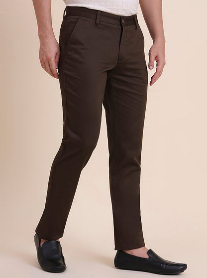 Brown Printed Uno Fit Casual Trouser | JadeBlue