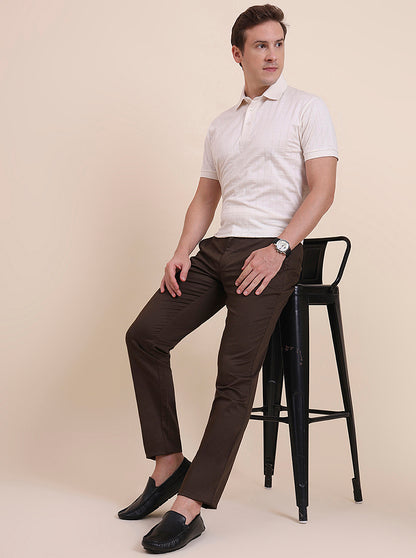 Brown Printed Uno Fit Casual Trouser | JadeBlue