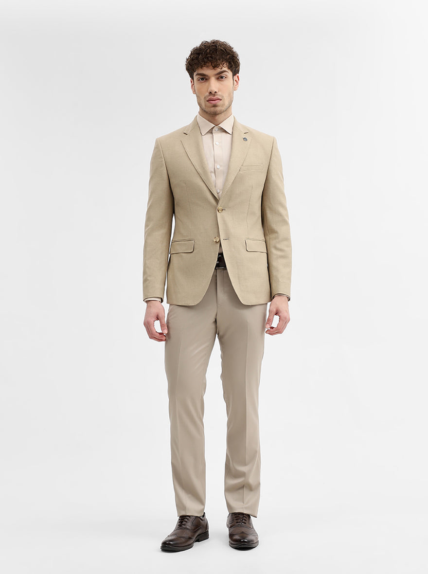 Fawn Solid Regular Fit Blazer | JadeBlue