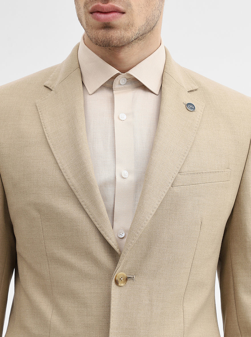 Fawn Solid Regular Fit Blazer | JadeBlue
