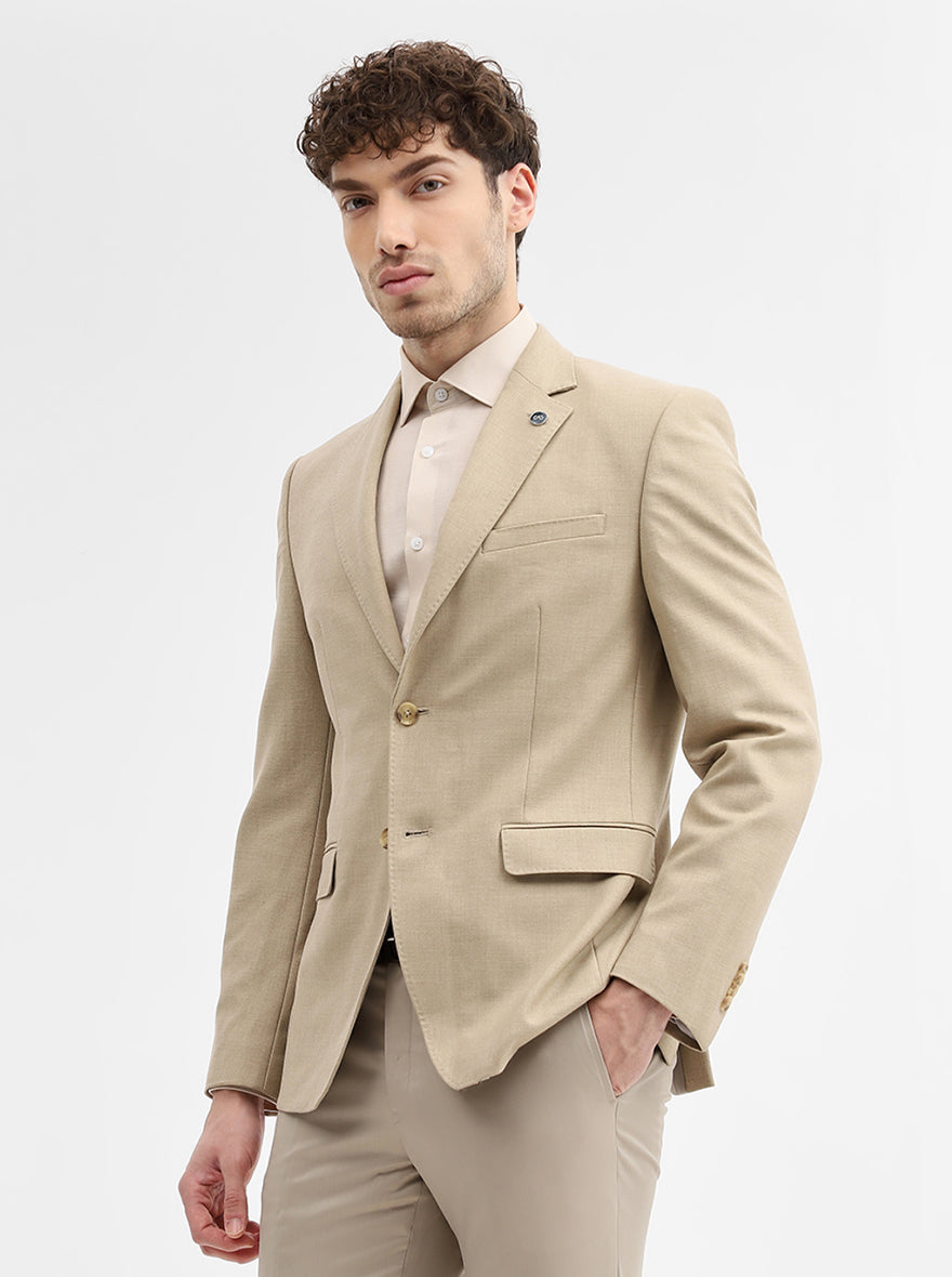 Fawn Solid Regular Fit Blazer | JadeBlue