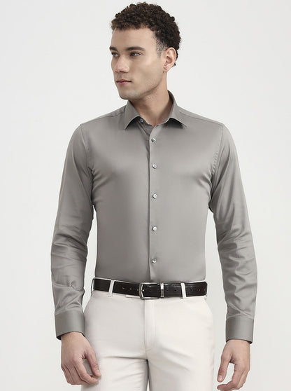Dark Grey Solid Slim Fit Party Wear Shirt | Wyre