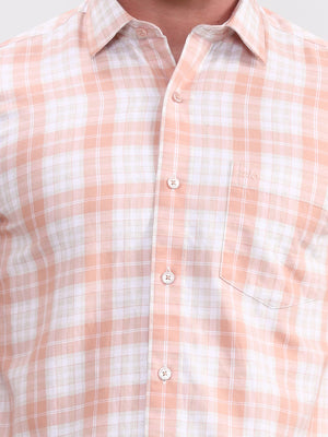 Orange Checked Tailored Fit Semi Casual Shirt | JadeBlue