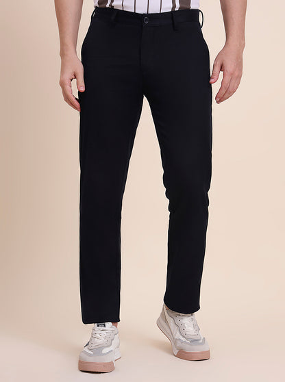 Navy Blue Solid Uno Fit Casual Trouser | JadeBlue