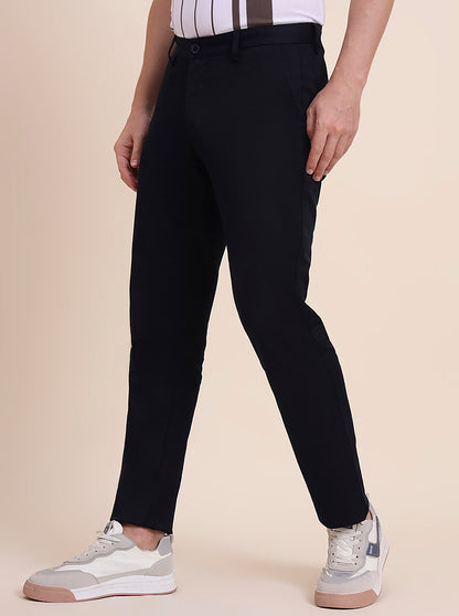 Navy Blue Solid Uno Fit Casual Trouser | JadeBlue