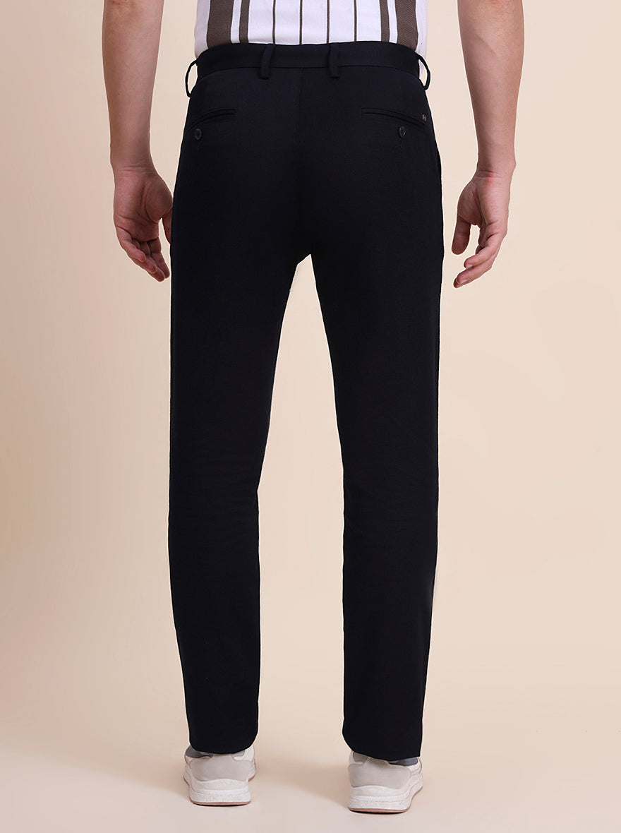 Navy Blue Solid Uno Fit Casual Trouser | JadeBlue