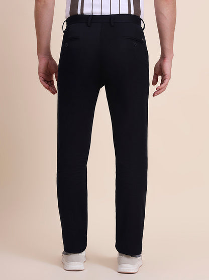 Navy Blue Solid Uno Fit Casual Trouser | JadeBlue