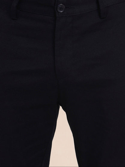 Navy Blue Solid Uno Fit Casual Trouser | JadeBlue