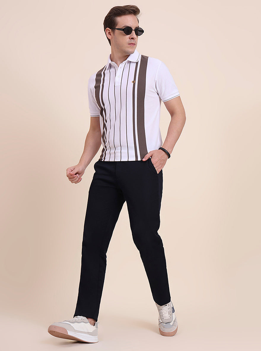 Navy Blue Solid Uno Fit Casual Trouser | JadeBlue
