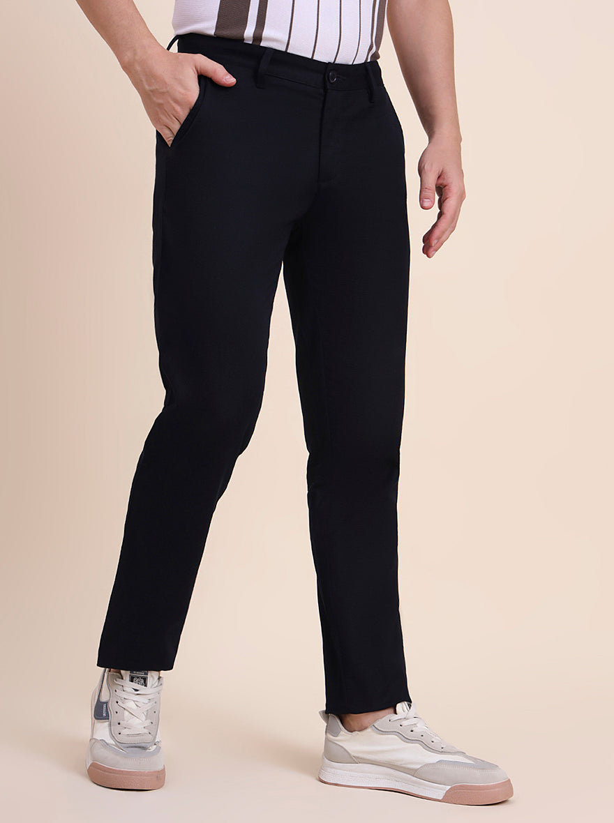 Navy Blue Solid Uno Fit Casual Trouser | JadeBlue