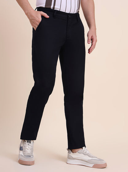 Navy Blue Solid Uno Fit Casual Trouser | JadeBlue