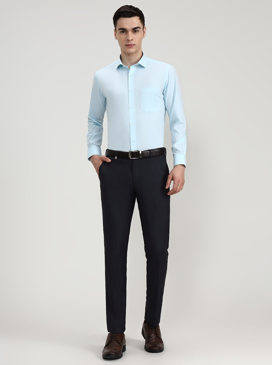 Blue Solid Regular Fit Formal Shirt | Greenfibre