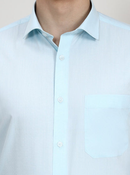 Blue Solid Regular Fit Formal Shirt | Greenfibre