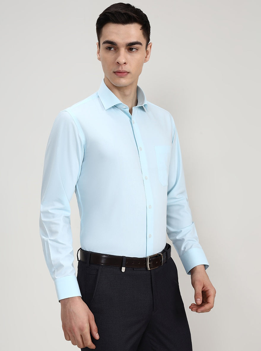 Blue Solid Regular Fit Formal Shirt | Greenfibre