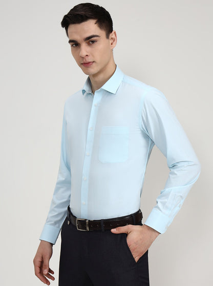 Blue Solid Regular Fit Formal Shirt | Greenfibre