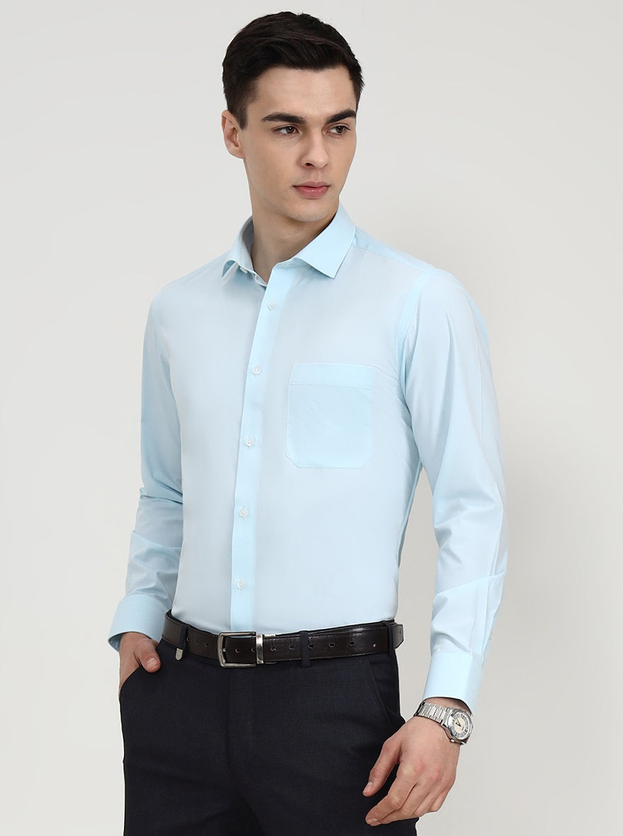 Blue Solid Regular Fit Formal Shirt | Greenfibre