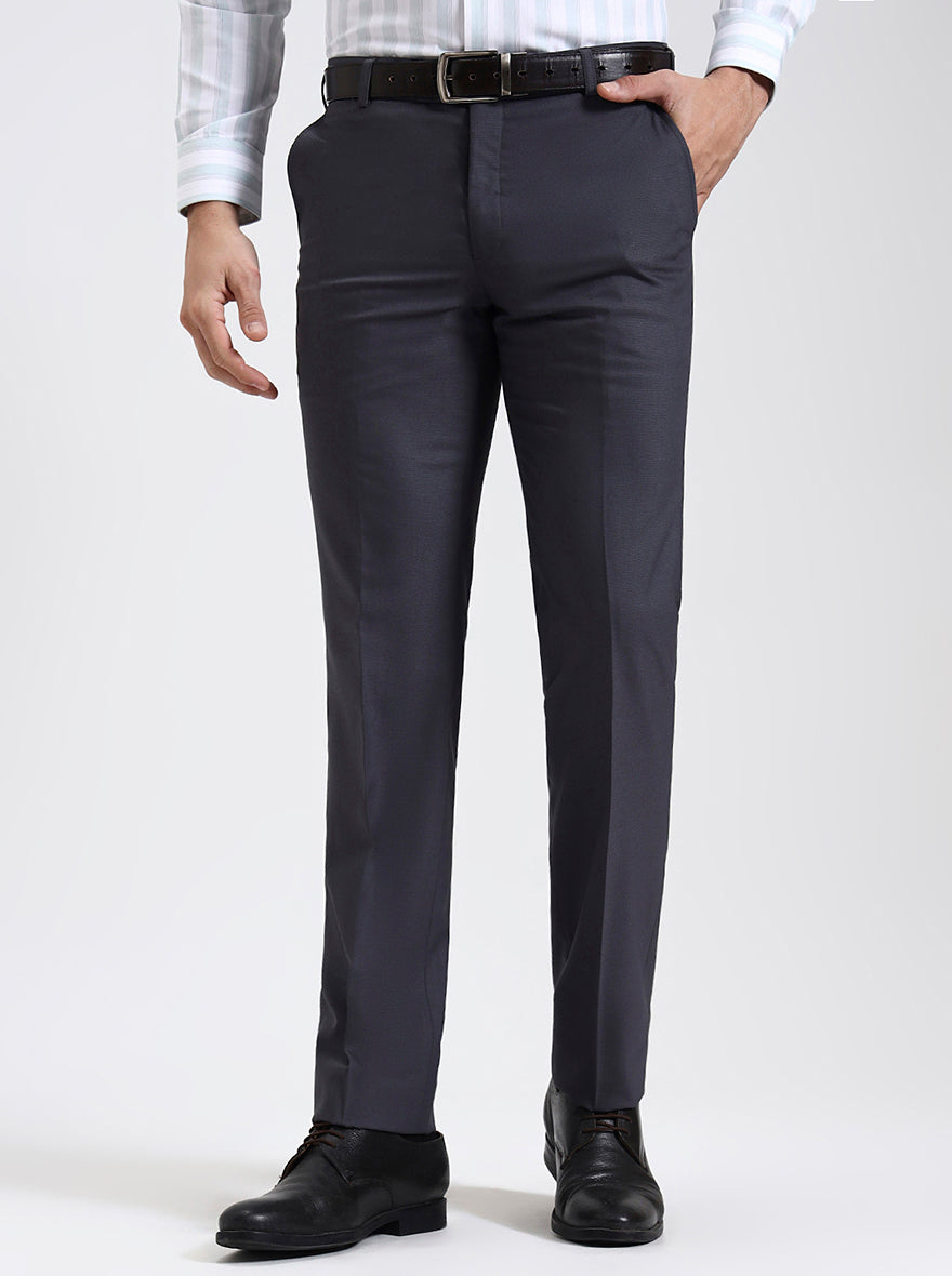 Grey Solid Slim Fit Formal Trouser | JadeBlue Super Luxe