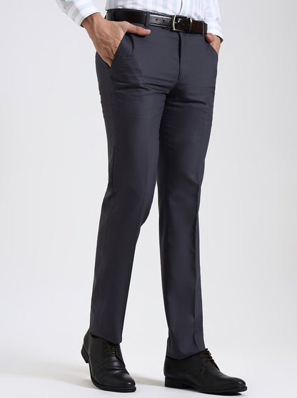 Grey Solid Slim Fit Formal Trouser | JadeBlue Super Luxe