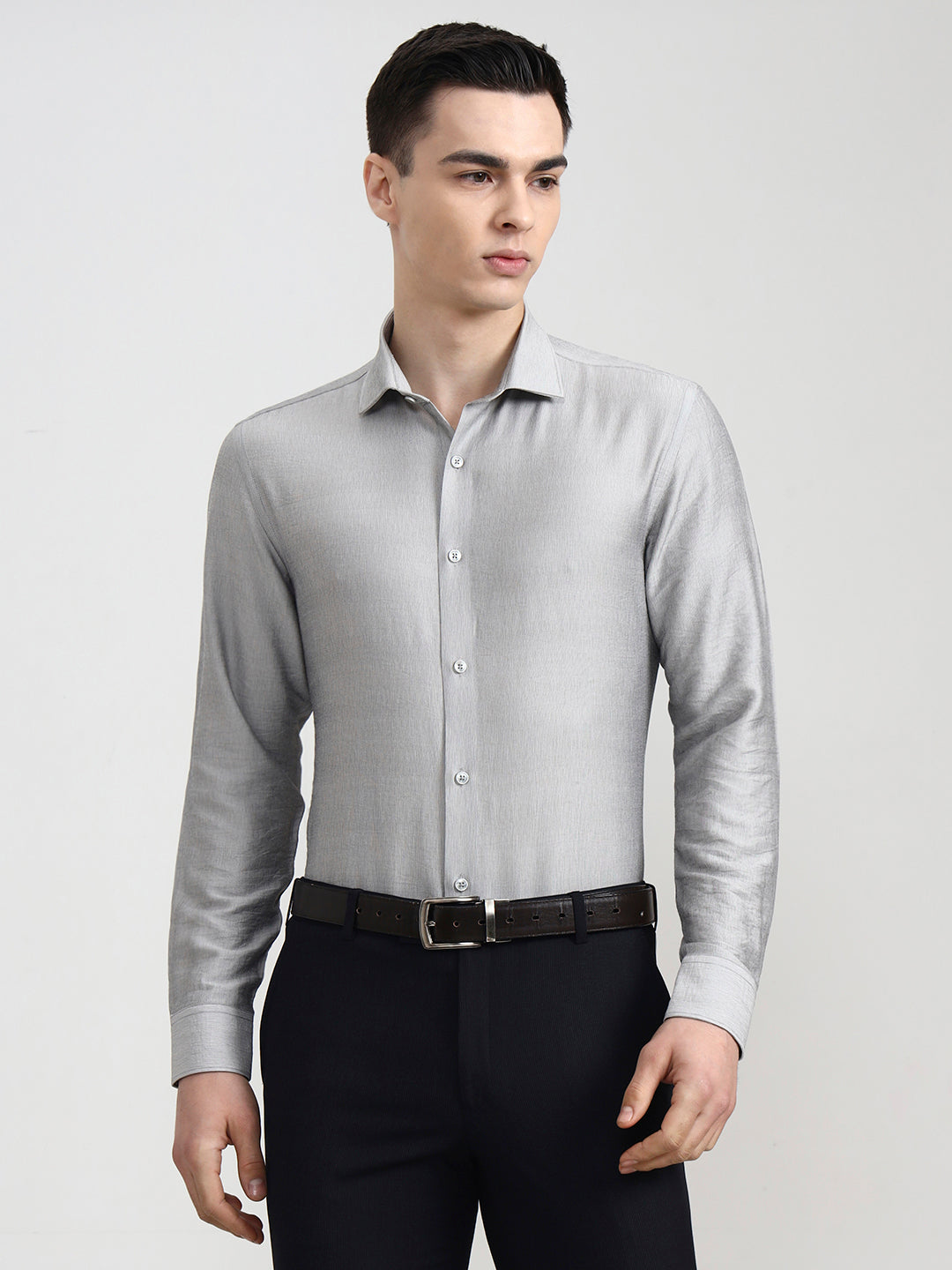 Light Grey Solid Slim Fit Party Wear Shirt | Wyre