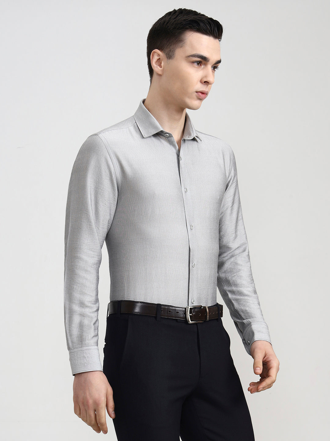Light Grey Solid Slim Fit Party Wear Shirt | Wyre