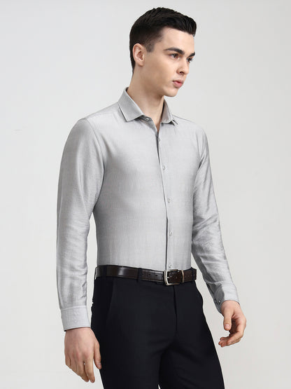 Light Grey Solid Slim Fit Party Wear Shirt | Wyre