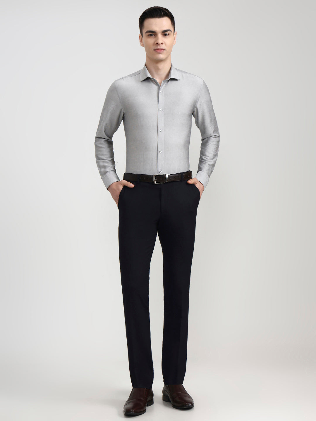 Light Grey Solid Slim Fit Party Wear Shirt | Wyre