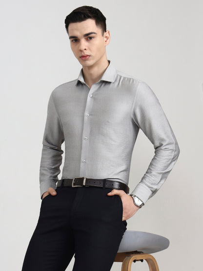 Light Grey Solid Slim Fit Party Wear Shirt | Wyre